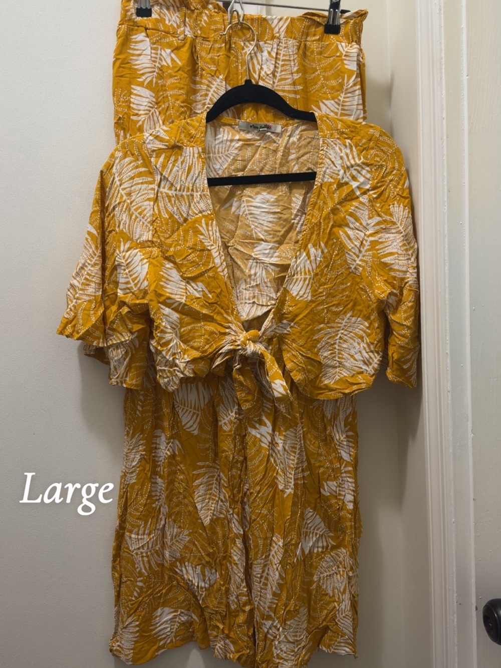 Women's Mustard Yellow Tropical Print Tie-Front Dress